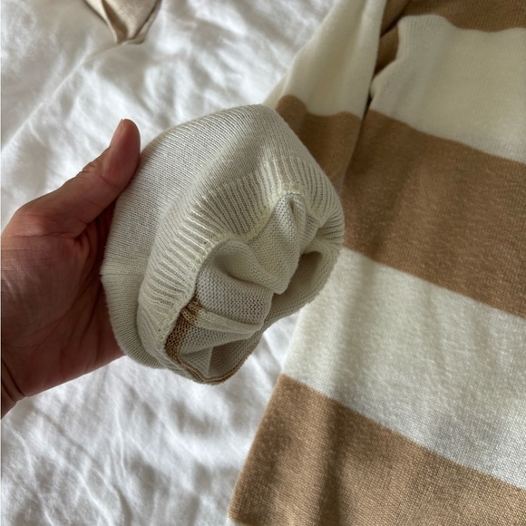 Gilli Cream and Tan Striped Women's Lightweight Flowy Sweater - Picture 4 of 7